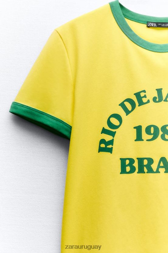 Zara camiseta con texto mujer H6RHL2473 amarillo ropa