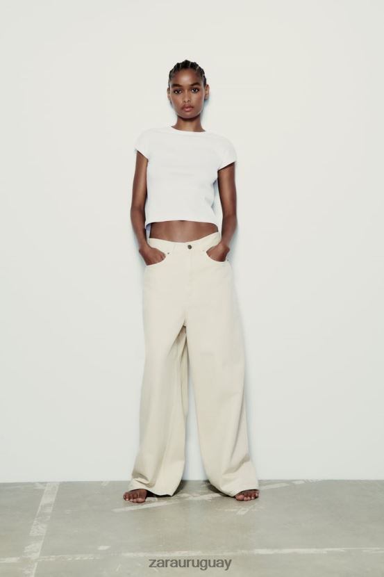 Zara camiseta de canalé de algodón mujer H6RHL2875 blanco ropa