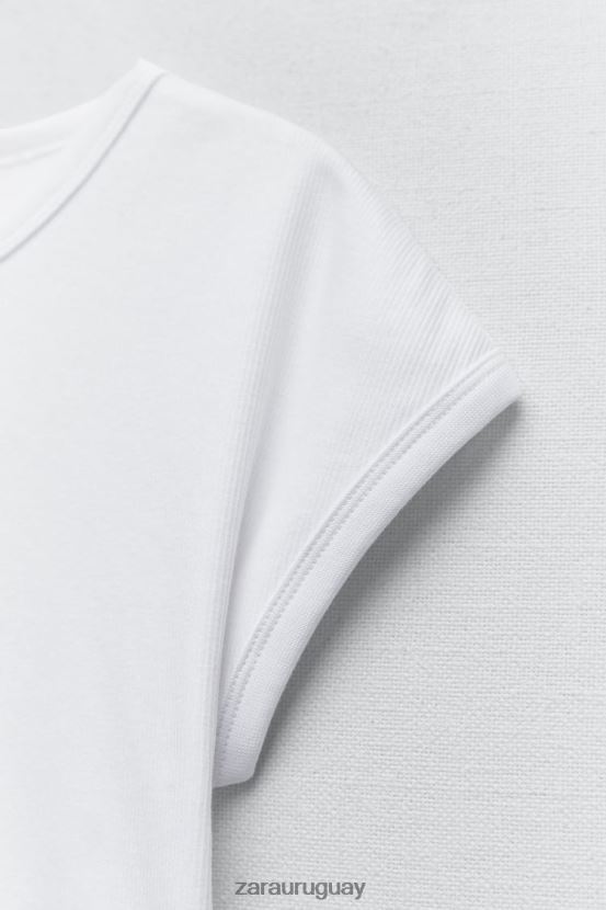 Zara camiseta de canalé de algodón mujer H6RHL2875 blanco ropa