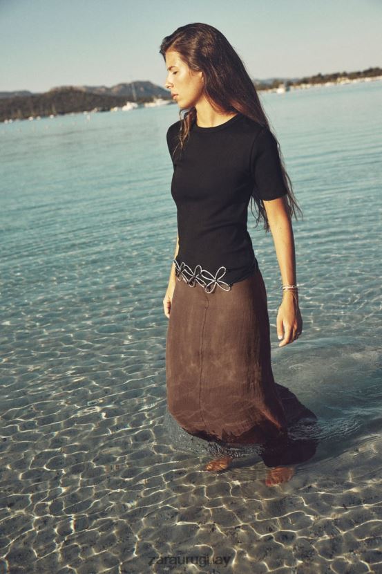 Zara camiseta de canalé ligero mujer H6RHL2472 negro ropa