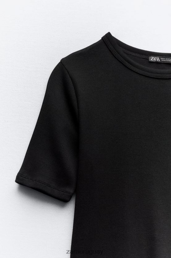 Zara camiseta de canalé ligero mujer H6RHL2472 negro ropa