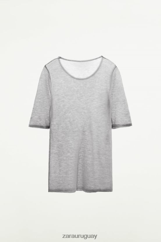 Zara camiseta de lana mujer H6RHL2835 gris ropa
