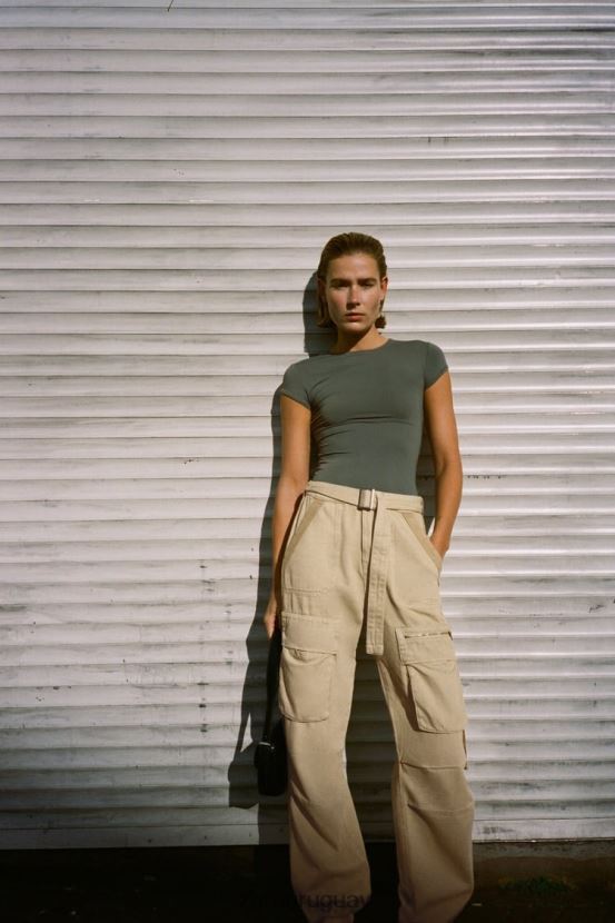 Zara camiseta de poliamida mujer H6RHL2475 caqui ropa