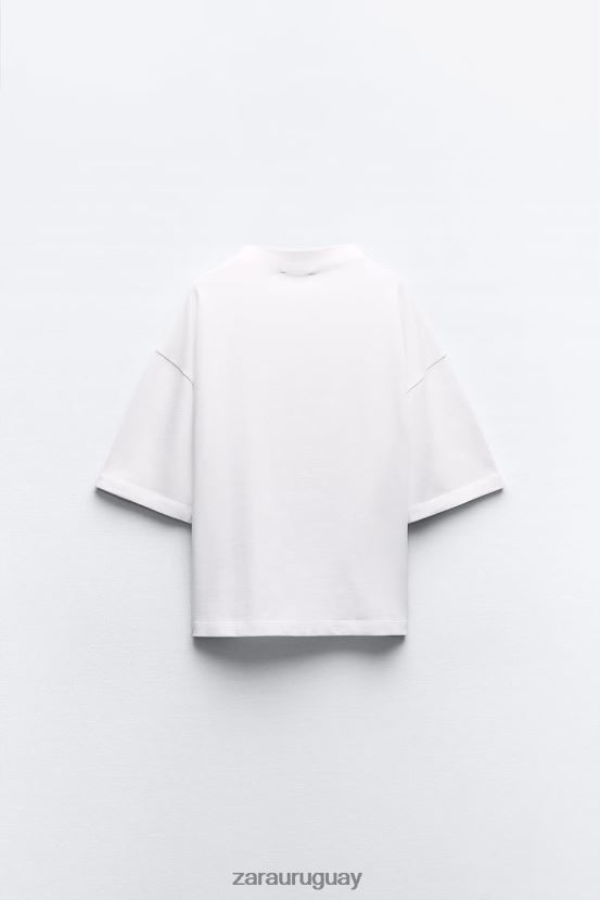 Zara camiseta de tres cuartos con cuello alto mujer H6RHL2459 blanco ropa