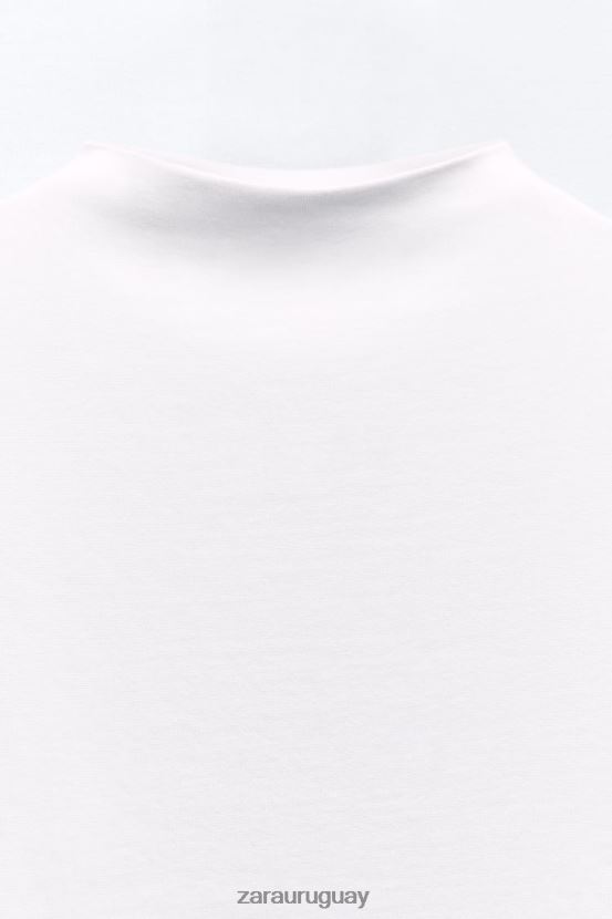 Zara camiseta de tres cuartos con cuello alto mujer H6RHL2459 blanco ropa