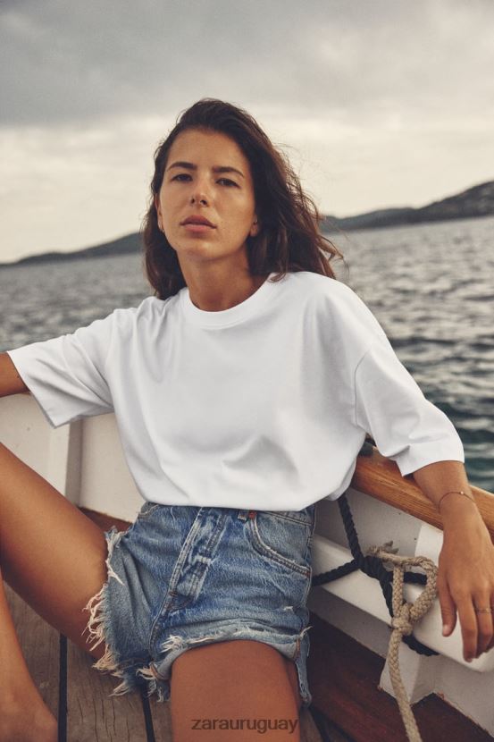 Zara camiseta oversize de algodón mujer H6RHL2470 blanco ropa