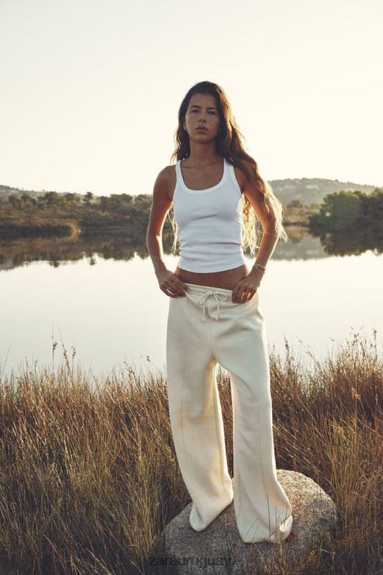 Zara camiseta sin mangas de canalé mujer H6RHL2467 blanco ropa