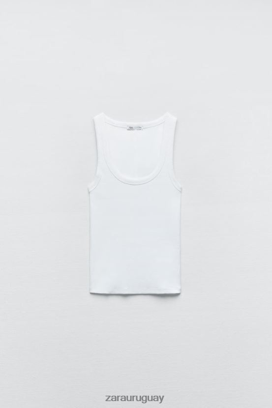 Zara camiseta sin mangas de canalé mujer H6RHL2467 blanco ropa