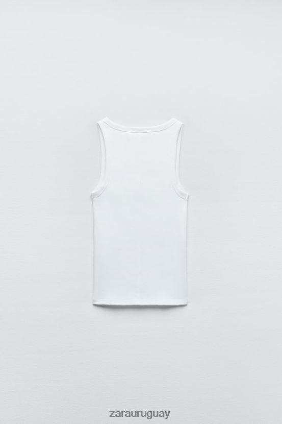 Zara camiseta sin mangas de canalé mujer H6RHL2467 blanco ropa