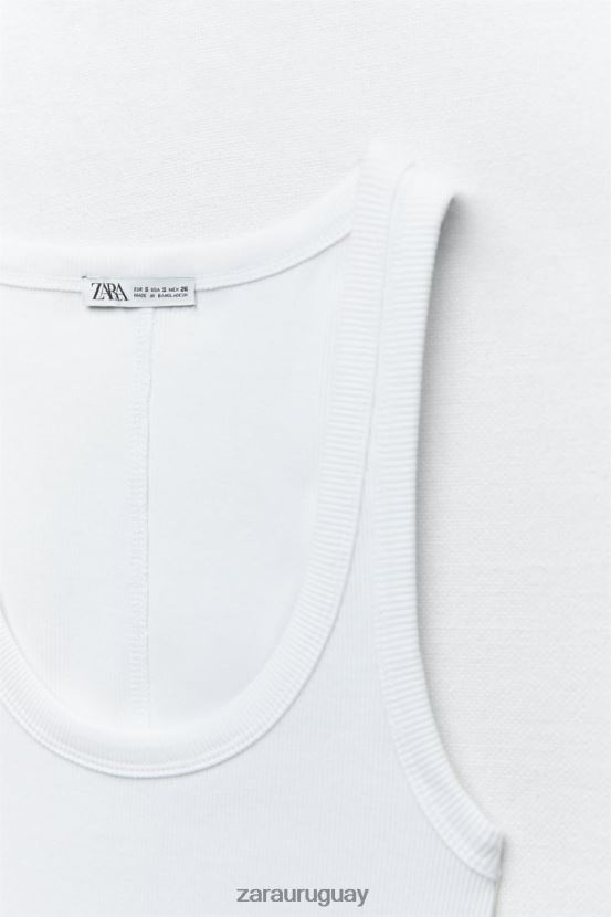 Zara camiseta sin mangas de canalé mujer H6RHL2467 blanco ropa