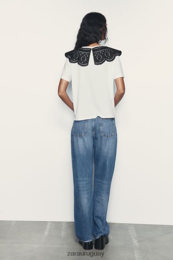 Zara top con cuello bordado mujer H6RHL2463 blanco ropa