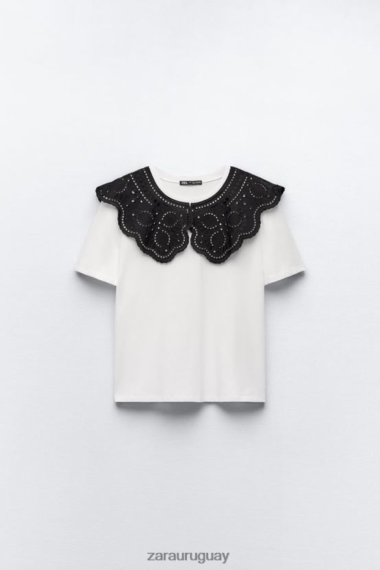 Zara top con cuello bordado mujer H6RHL2463 blanco ropa