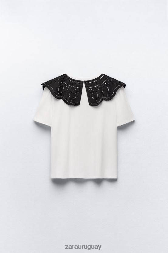 Zara top con cuello bordado mujer H6RHL2463 blanco ropa