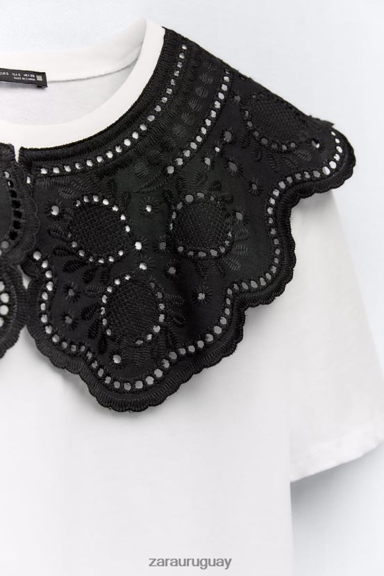 Zara top con cuello bordado mujer H6RHL2463 blanco ropa