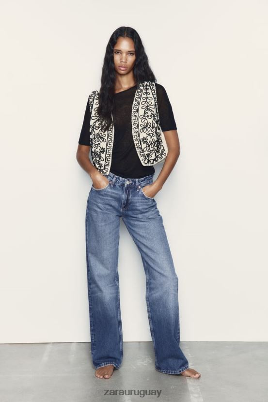 Zara chaleco acolchado bordado mujer H6RHL2222 crudo ropa