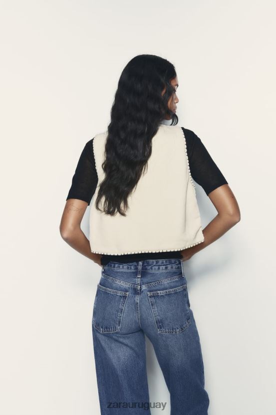Zara chaleco acolchado bordado mujer H6RHL2222 crudo ropa