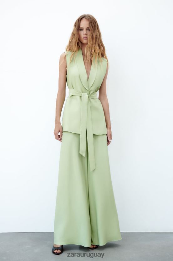 Zara chaleco con cuello de esmoquin mujer H6RHL2223 verde pastel ropa