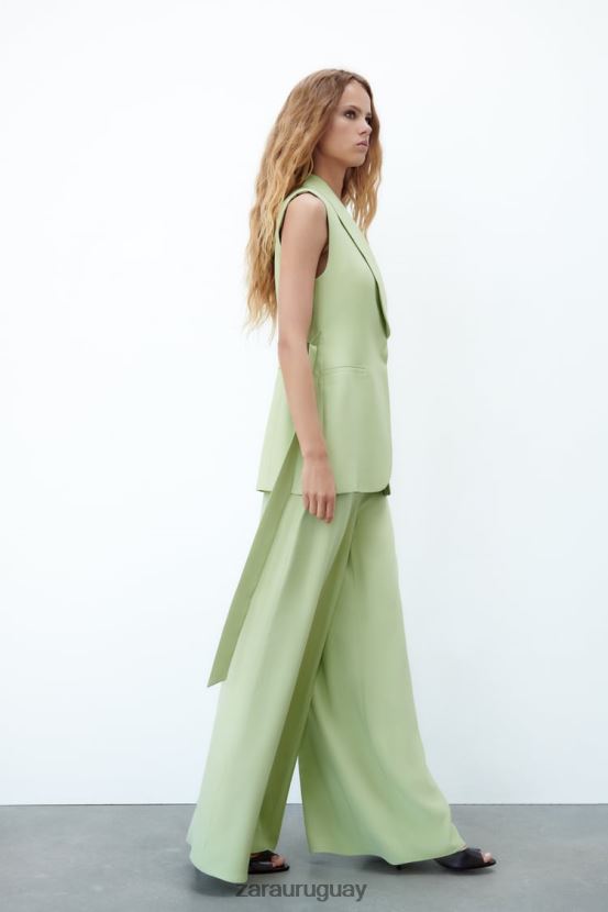 Zara chaleco con cuello de esmoquin mujer H6RHL2223 verde pastel ropa