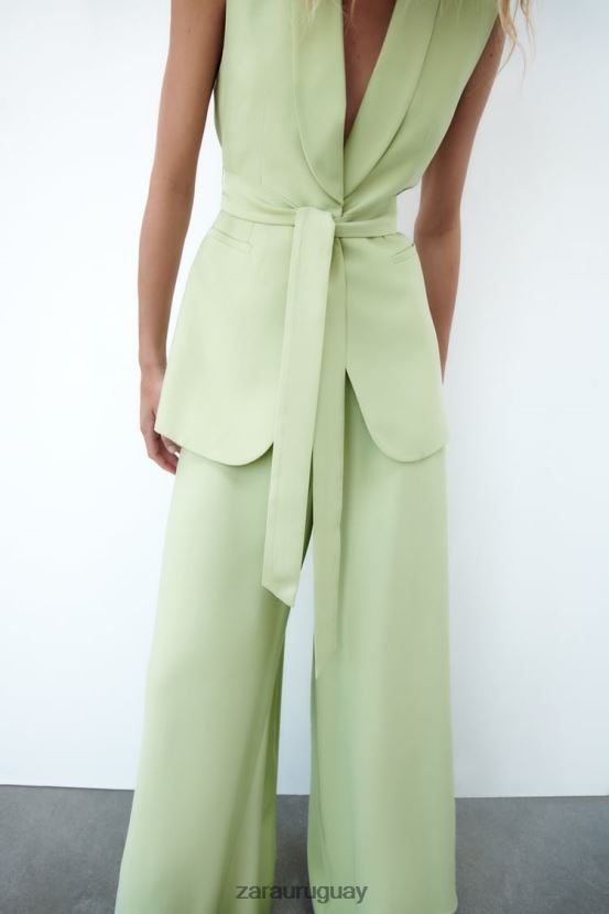 Zara chaleco con cuello de esmoquin mujer H6RHL2223 verde pastel ropa