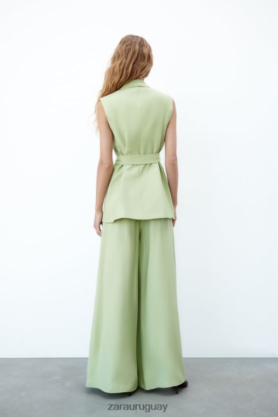 Zara chaleco con cuello de esmoquin mujer H6RHL2223 verde pastel ropa