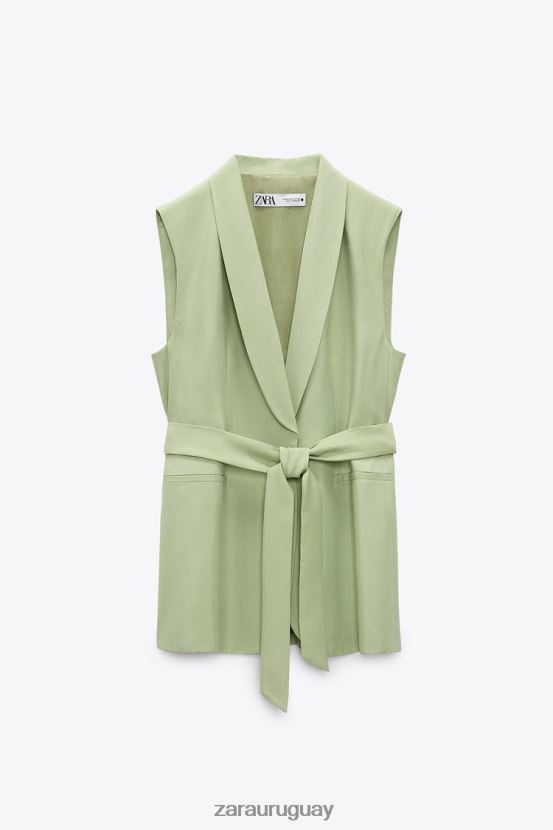 Zara chaleco con cuello de esmoquin mujer H6RHL2223 verde pastel ropa