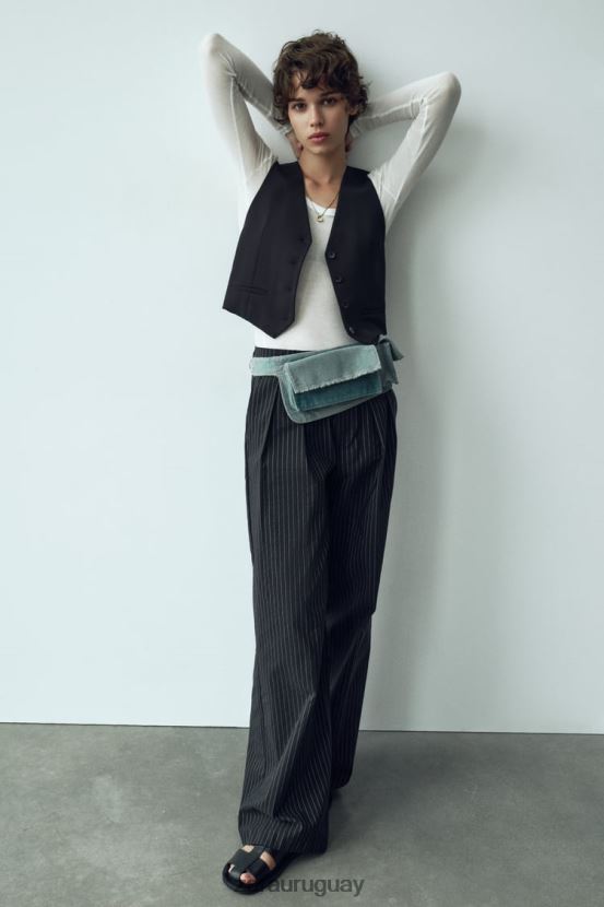 Zara chaleco corto de sastre mujer H6RHL2207 negro ropa