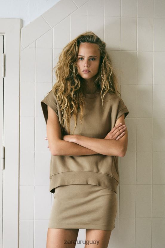 Zara chaleco de peluche mujer H6RHL2193 caqui ropa