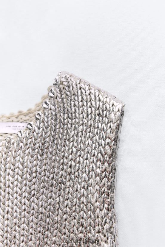 Zara chaleco de punto metalizado mujer H6RHL2213 plata ropa