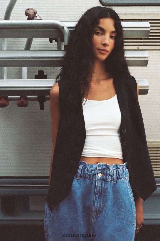 Zara chaleco de sastre en mezcla de lino mujer H6RHL2219 negro ropa