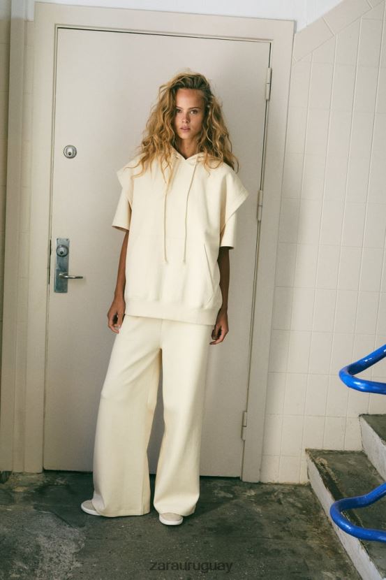 Zara chaleco extragrande de felpa con capucha mujer H6RHL2195 crudo ropa