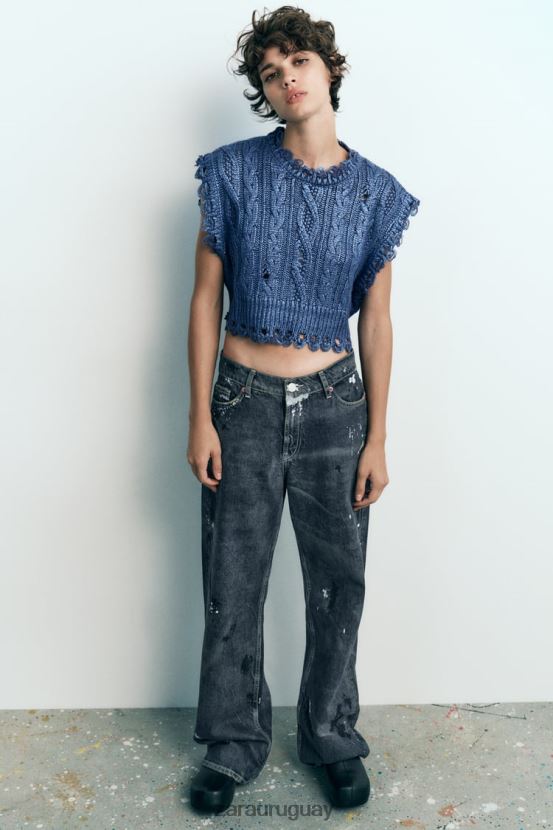 Zara chaleco tejido de ochos metalizado mujer H6RHL2197 índigo ropa