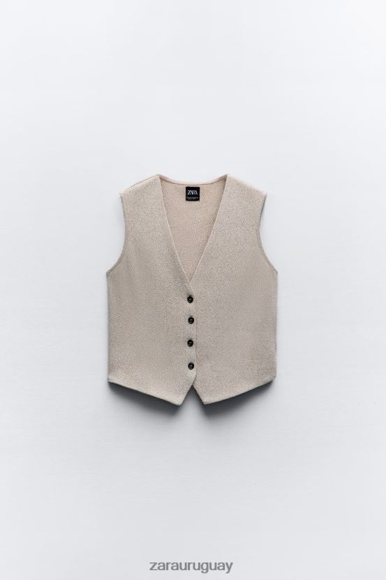 Zara chaleco texturizado en jacquard mujer H6RHL2217 marrón topo ropa