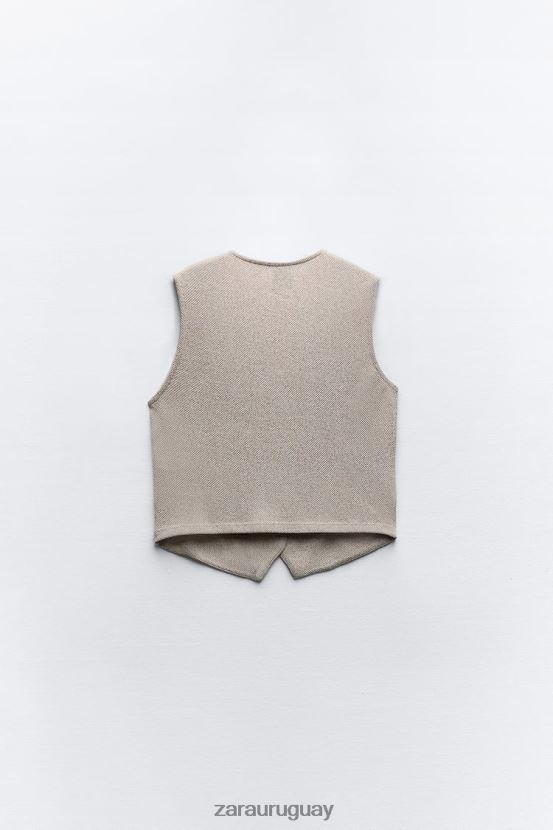 Zara chaleco texturizado en jacquard mujer H6RHL2217 marrón topo ropa