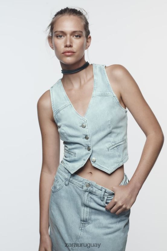 Zara chaleco vaquero corto z1975 mujer H6RHL2205 gris ropa