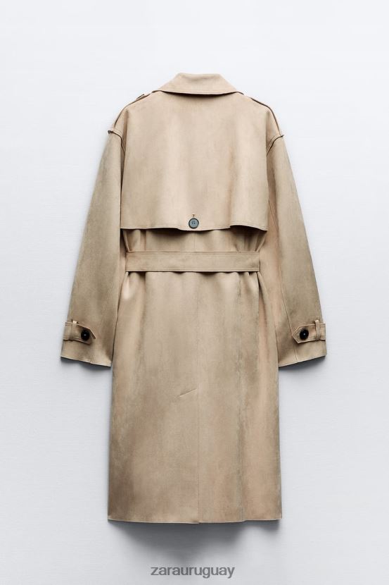 Zara abrigo de gamuza sintética mujer H6RHL283 marrón topo ropa