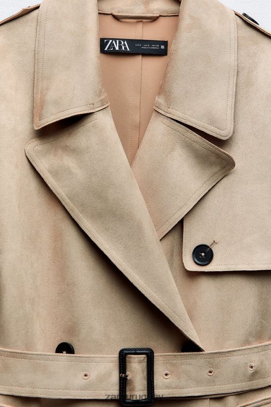 Zara abrigo de gamuza sintética mujer H6RHL283 marrón topo ropa