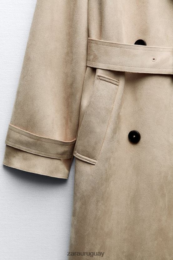 Zara abrigo de gamuza sintética mujer H6RHL283 marrón topo ropa