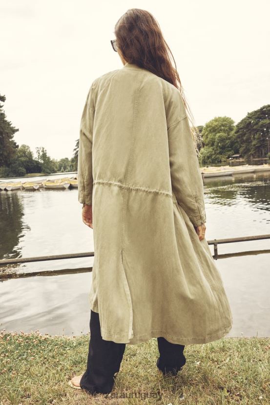 Zara abrigo largo de lino mujer H6RHL277 caqui ropa