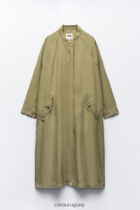 Zara abrigo largo de lino mujer H6RHL277 caqui ropa