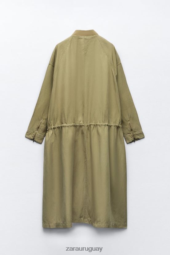 Zara abrigo largo de lino mujer H6RHL277 caqui ropa