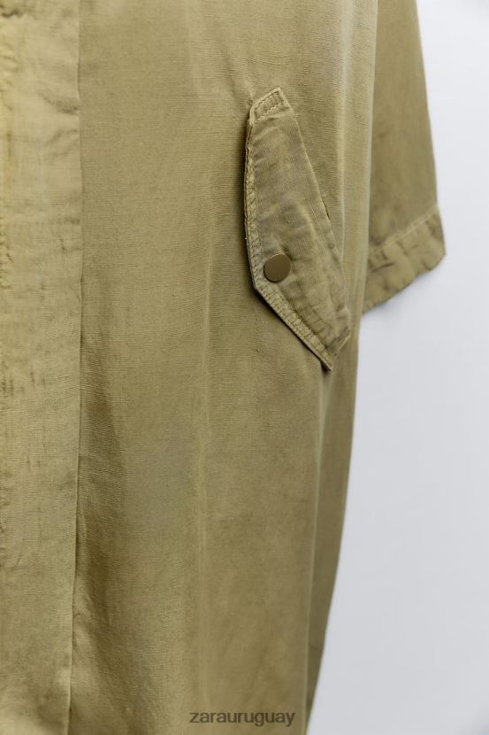 Zara abrigo largo de lino mujer H6RHL277 caqui ropa