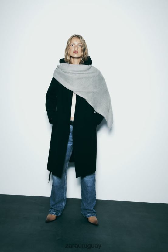 Zara abrigo suave con capucha mujer H6RHL23 negro ropa