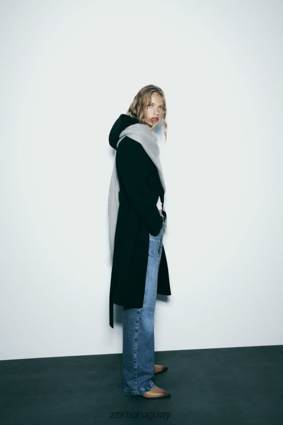 Zara abrigo suave con capucha mujer H6RHL23 negro ropa