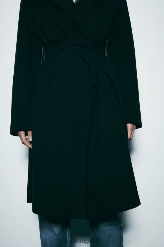 Zara abrigo suave con capucha mujer H6RHL23 negro ropa