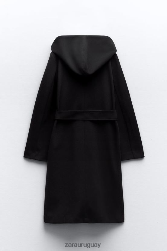 Zara abrigo suave con capucha mujer H6RHL23 negro ropa