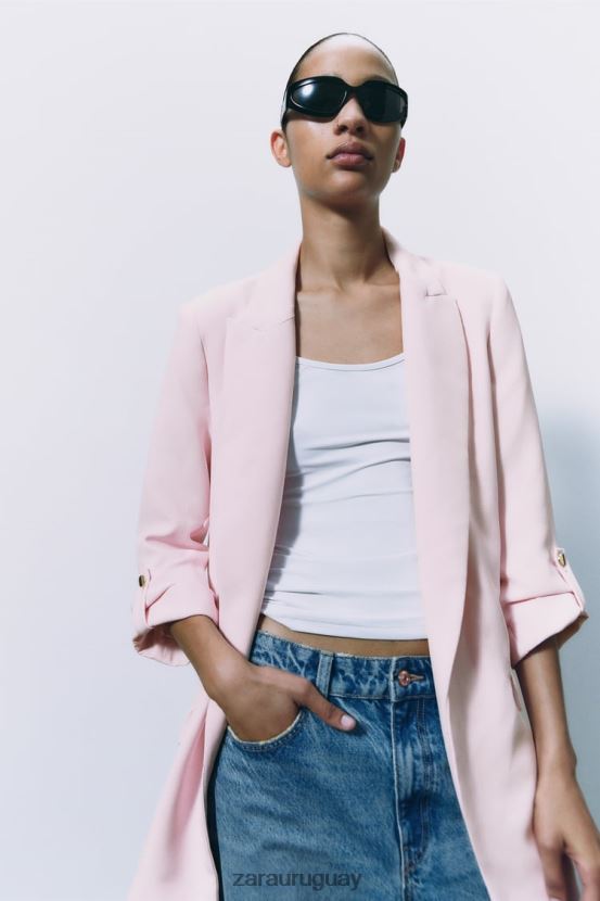 Zara blazer con mangas remangadas mujer H6RHL2170 rosa ropa