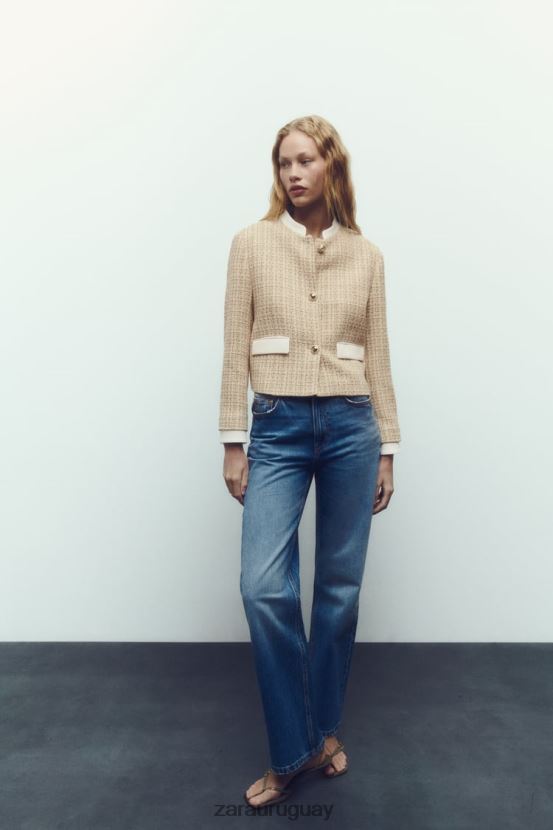 Zara blazer corto texturizado mujer H6RHL2169 multicolor ropa
