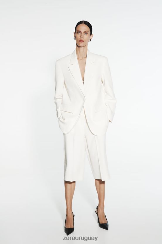 Zara blazer de corte recto mujer H6RHL2160 ostra blanca ropa