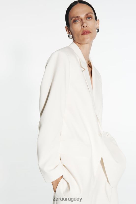 Zara blazer de corte recto mujer H6RHL2160 ostra blanca ropa
