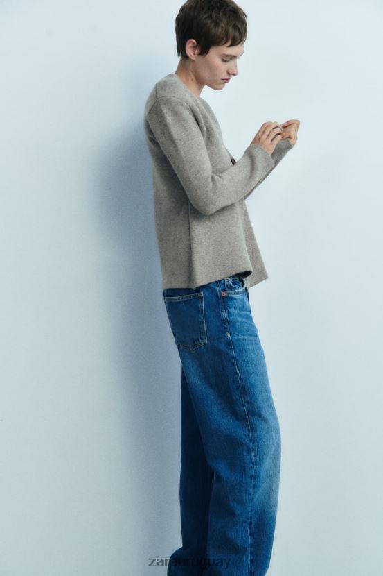 Zara blazer de punto de lana con sobrefalda mujer H6RHL2164 gris ropa